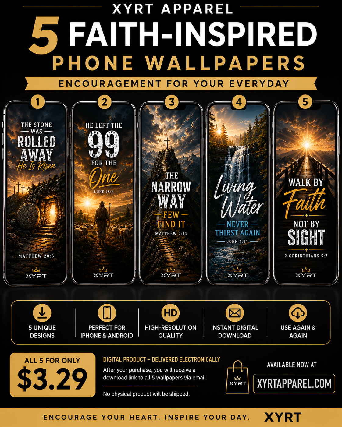 5 Faith-Inspired Phone & Desktop Wallpapers – Digital Download