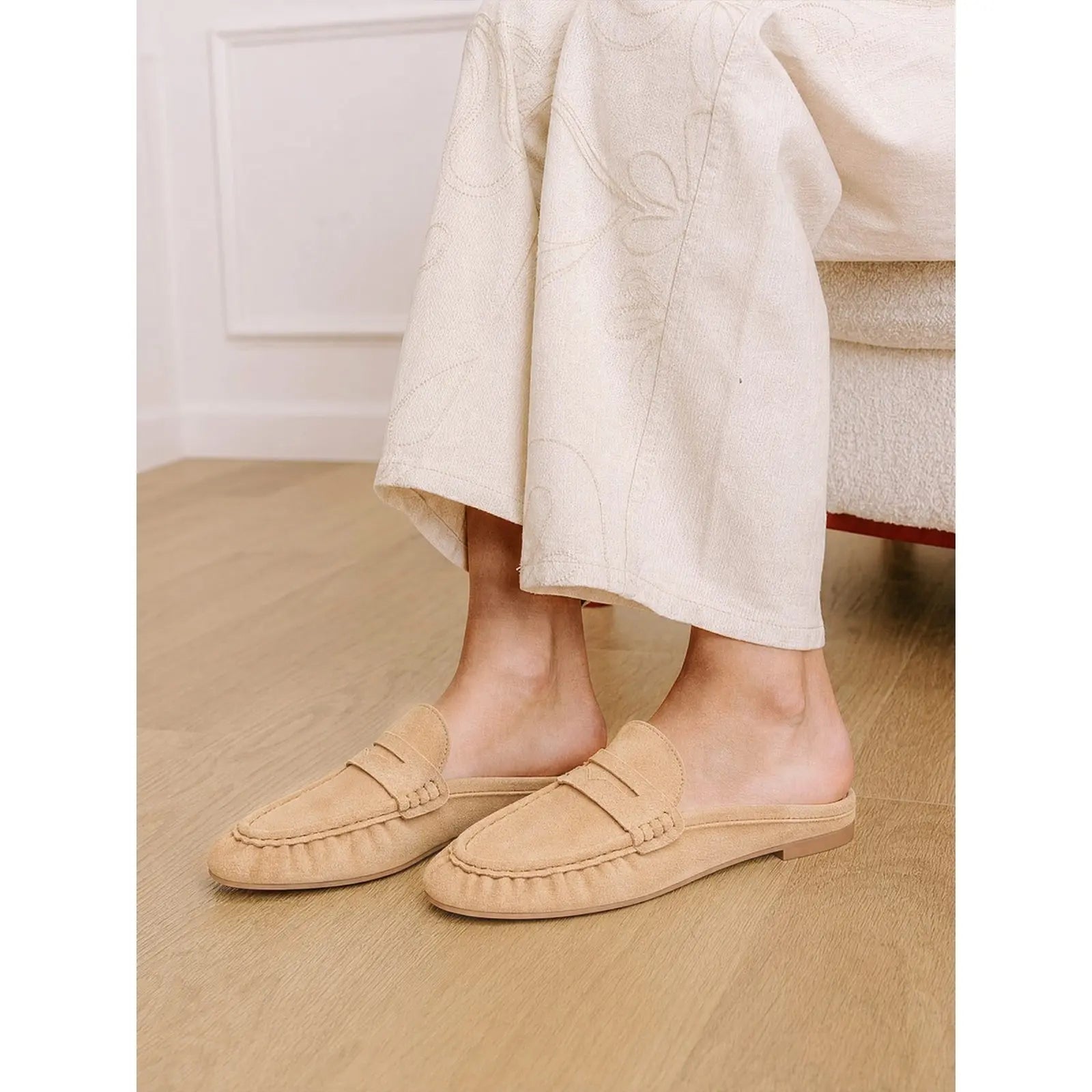 Coutgo Women'S Casual Faux Leather Loafers, Lightweight Plain Mule Slides with round Toe and Penny Strap, Shoe, Footwear, Business, Rubber, Ankle,Back to School,Back to School Haul
