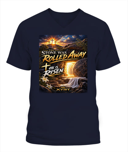 XYRT Apparel Faith Collection - 'He has Risen' Mens V-Neck T-Shirt 