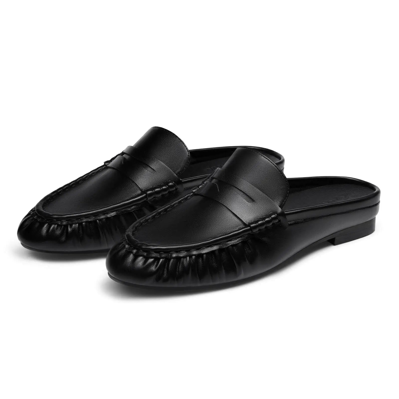 Coutgo Women'S Casual Faux Leather Loafers, Lightweight Plain Mule Slides with round Toe and Penny Strap, Shoe, Footwear, Business, Rubber, Ankle,Back to School,Back to School Haul