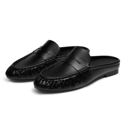 Coutgo Women'S Casual Faux Leather Loafers, Lightweight Plain Mule Slides with round Toe and Penny Strap, Shoe, Footwear, Business, Rubber, Ankle,Back to School,Back to School Haul