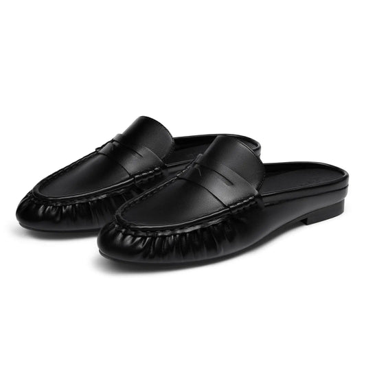 Coutgo Women'S Casual Faux Leather Loafers, Lightweight Plain Mule Slides with round Toe and Penny Strap, Shoe, Footwear, Business, Rubber, Ankle,Back to School,Back to School Haul
