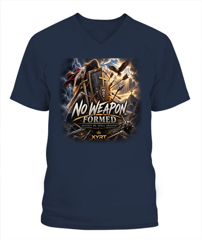 XYRT Apparel Faith Collection -  'No Weapons Formed Against Me' Mens V-Neck T-Shirt 