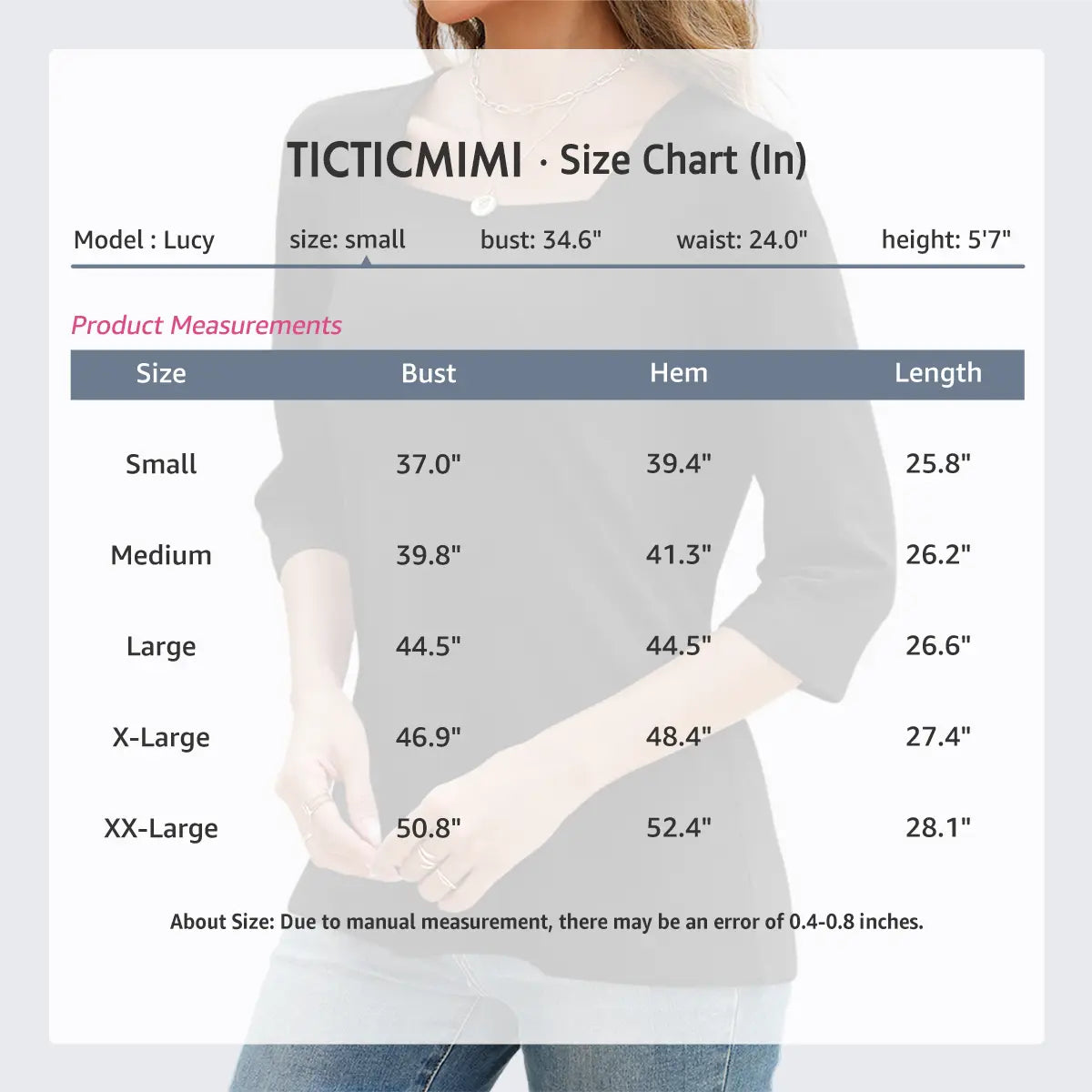 TICTIC MIMI Women'S Square Neck Breezy 3/4 Sleeve Pullover Top - 
