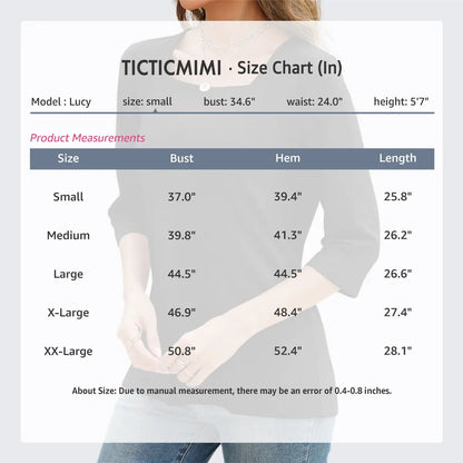 TICTIC MIMI Women'S Square Neck Breezy 3/4 Sleeve Pullover Top - 