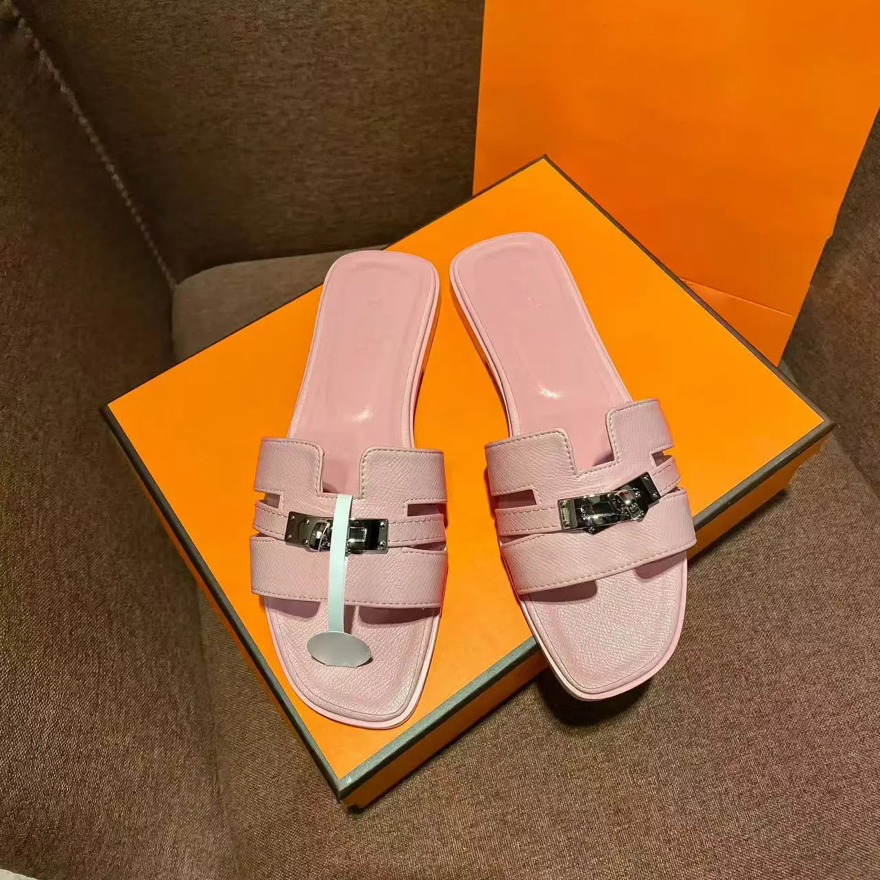 Women'S Flat Sandals with Metal Buckle - Stylish Versatile Spring/Summer New Arrivals Slide Walking Shoes for Girls
