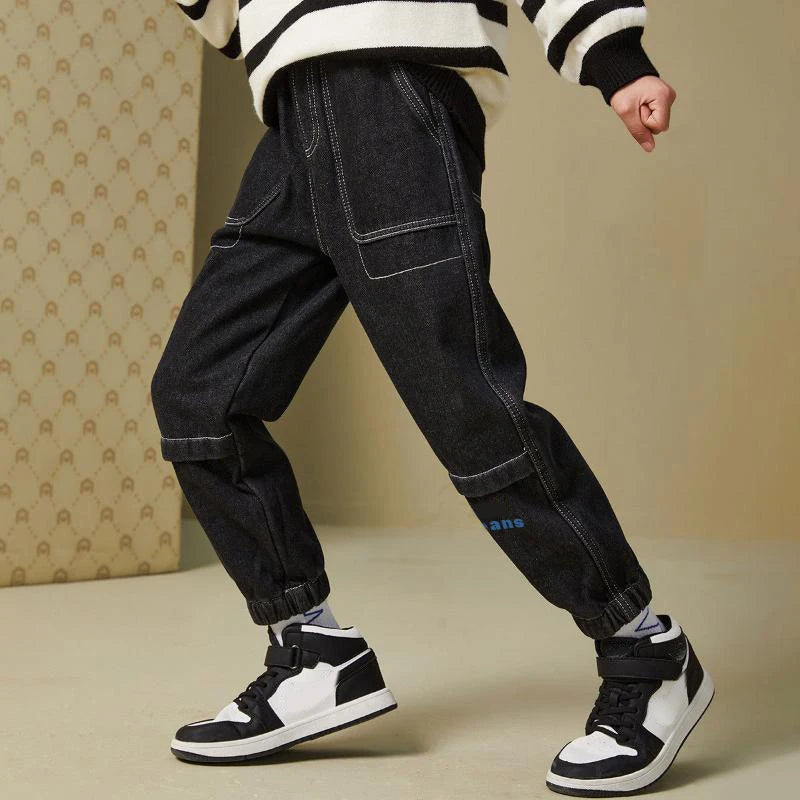 4-11 Years Boys Clothes Slim Straight Jeans Young Pants Kids Baby Children Denim Clothing Trousers Elastic Waist Bottoms
