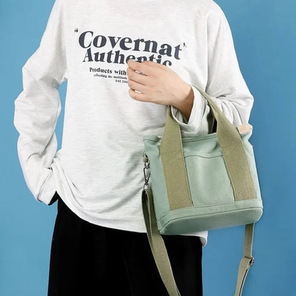 Women Small Bag with Zipper Fashion Lady Single Shoulder Portable Thickened Canvas Mobile Phone Bucket Tote Bag
