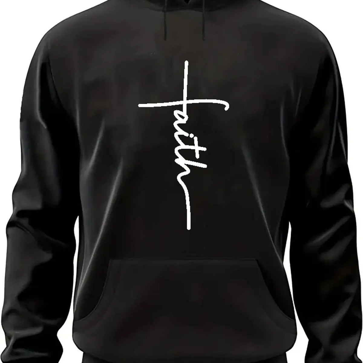 Men'S Autumn and Winter Casual Fashion Loose Faith Print Long Sleeved Hooded Sweatshirt Warm Sports Pullover