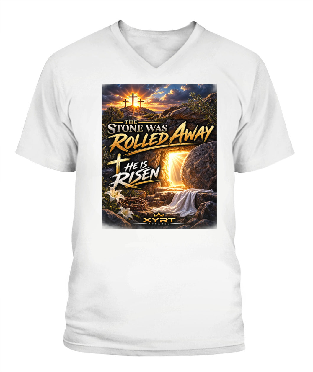 XYRT Apparel Faith Collection - 'He Has Risen' Lady'S V-Neck T-Shirt 