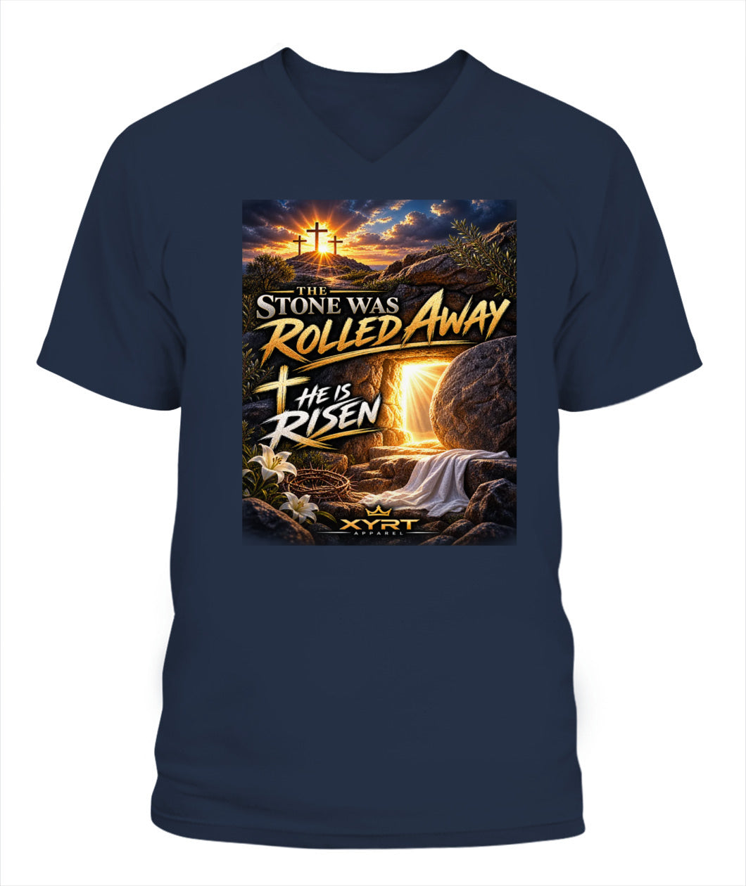XYRT Apparel Faith Collection - 'He Has Risen' Lady'S V-Neck T-Shirt 
