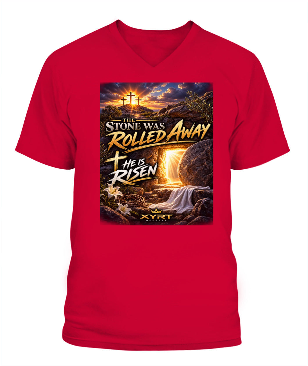 XYRT Apparel Faith Collection - 'He Has Risen' Lady'S V-Neck T-Shirt 
