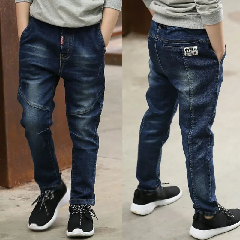 4-11 Years Boys Clothes Slim Straight Jeans Young Pants Kids Baby Children Denim Clothing Trousers Elastic Waist Bottoms
