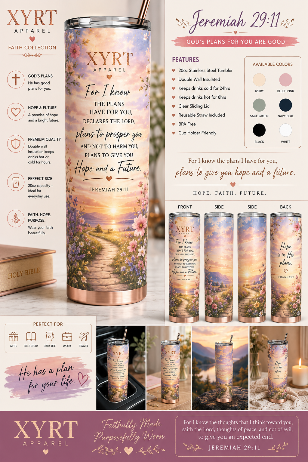 Xyrt Apparel Faith 20oz Tumbler - Jeremiah 29:11 