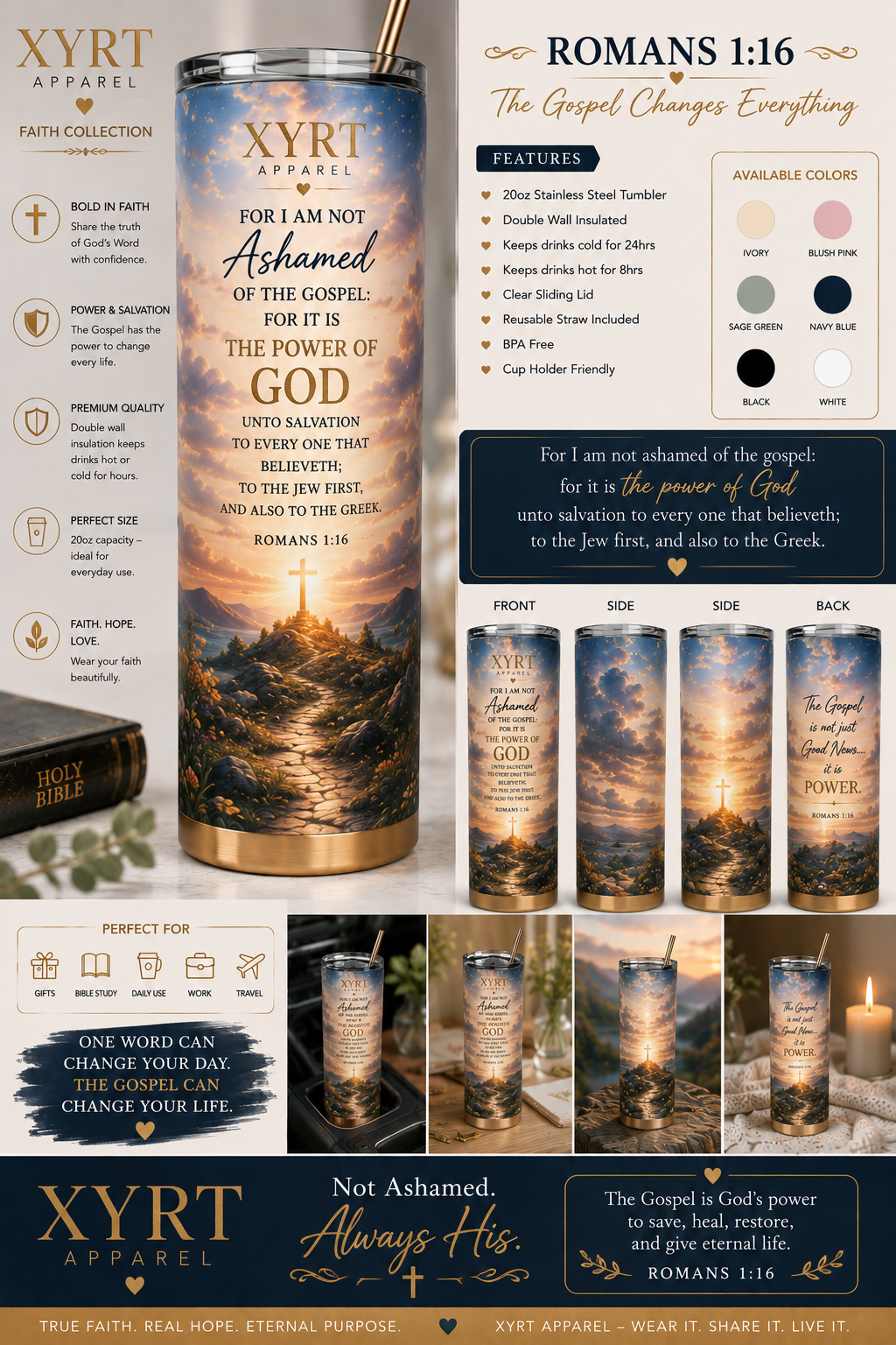 Xyrt Apparel Faith 20oz tumbler - Romans 1:16