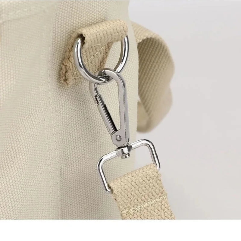 Women Small Bag with Zipper Fashion Lady Single Shoulder Portable Thickened Canvas Mobile Phone Bucket Tote Bag