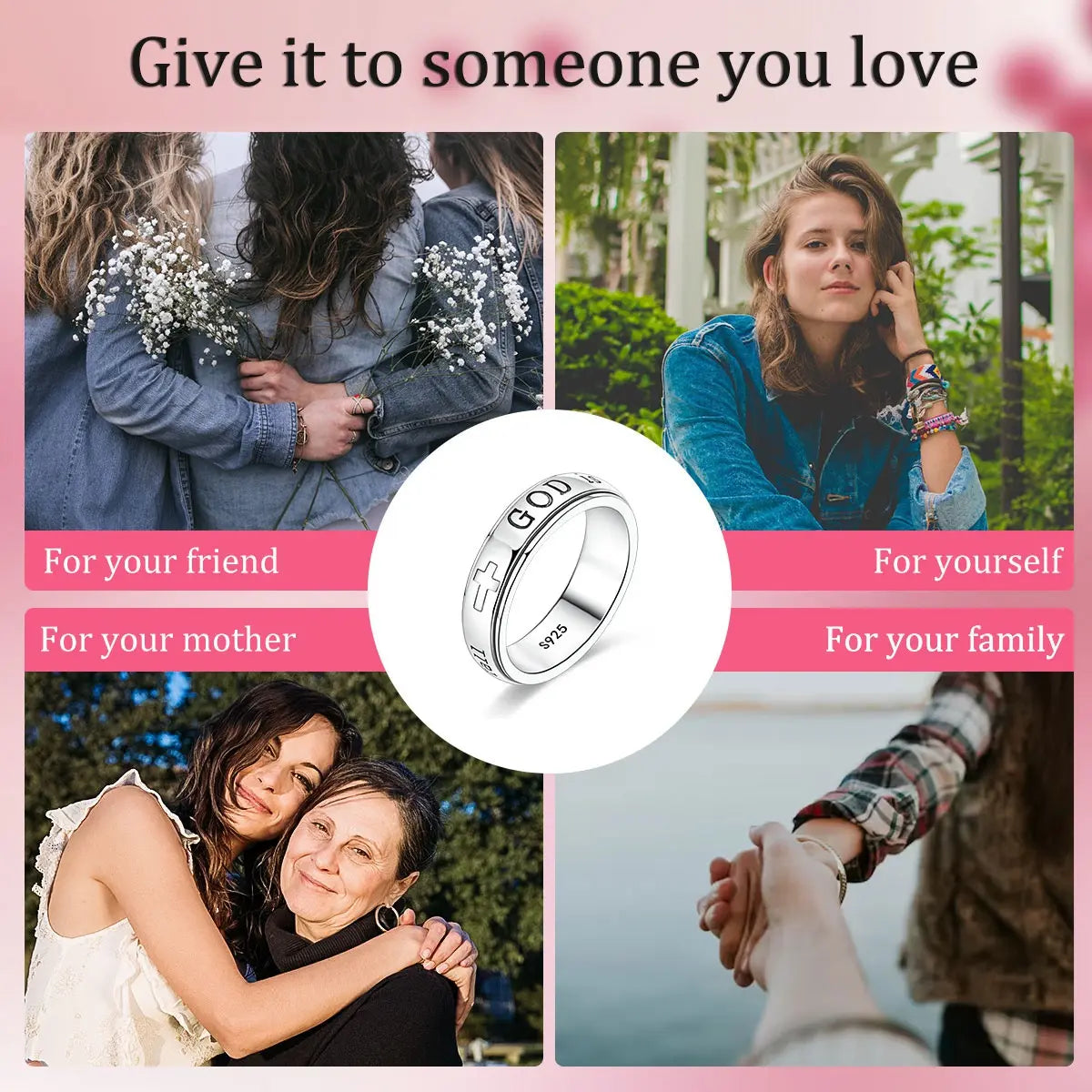 MULA Women'S 925 Silver-Plated Spinner Ring, Christian Fidget Jewelry with Engraved Psalm 46:5 Verse and Holy Cross for Anxiety Relief, Inspirational Message Gift for Resilience, Strength, Gift of Encouragement, Calming Spinner