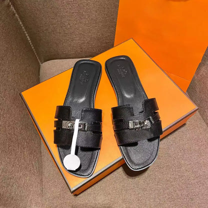 Women'S Flat Sandals with Metal Buckle - Stylish Versatile Spring/Summer New Arrivals Slide Walking Shoes for Girls
