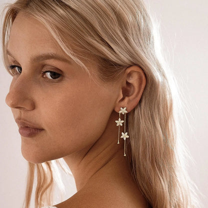 Modmints Handcrafted Flower Diamond Drop Earrings - Minimalist Gold Crystal Dangle Jewelry, Elegant Earring for Women, Wedding Bridesmaid Gift Keepsake, Handcrafted Earrings