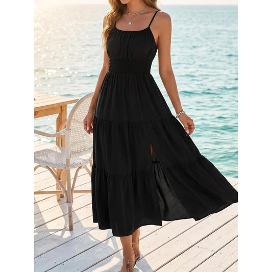 Women'S Solid Color Sleeveless Spaghetti Strap Ruched Bodycon Maxi Dress - Slimming, Chic, Elegant, Lavender Corset Cami Gown for Going Out, Vacation, Cruise Graduation Casual Summer Lounge Wear