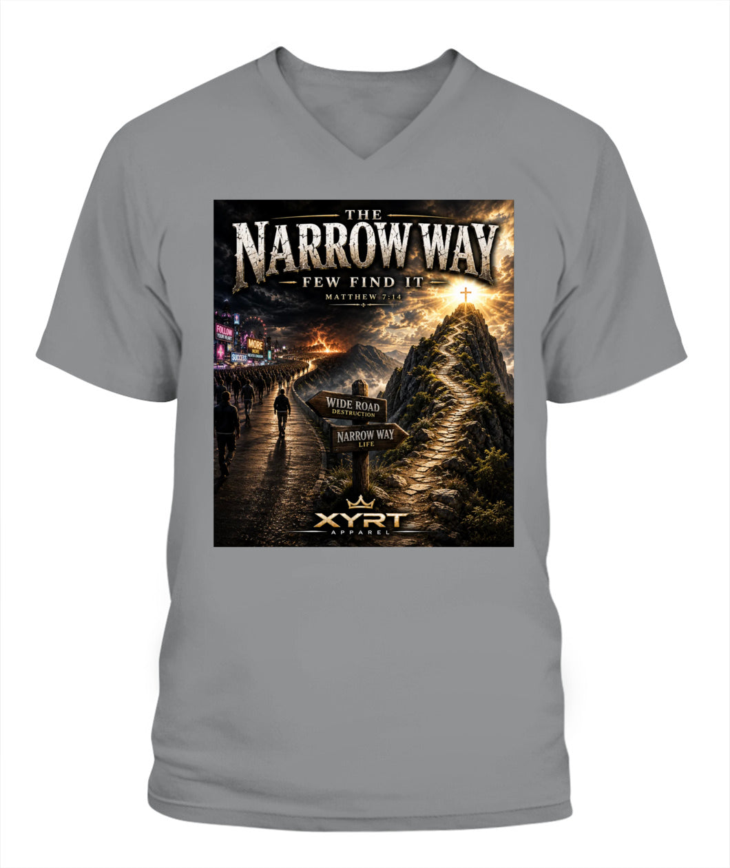 Xyrt Apparel Faith Collection - Narrow Way' Mens  V-Neck T-Shirt 