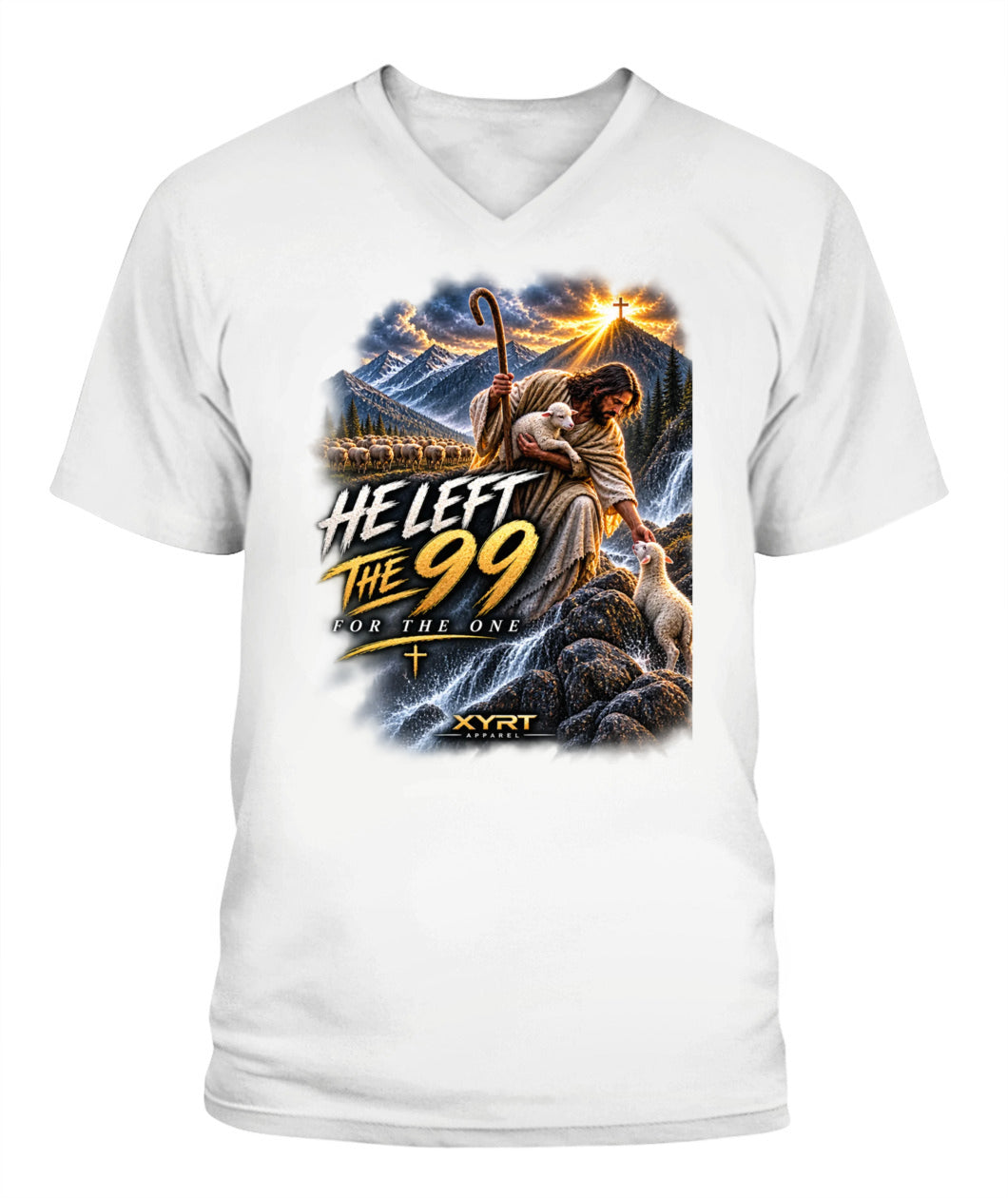 XYRT Apparel Faith Collection 'He Left The 99' Mens V-Neck T-Shirt 