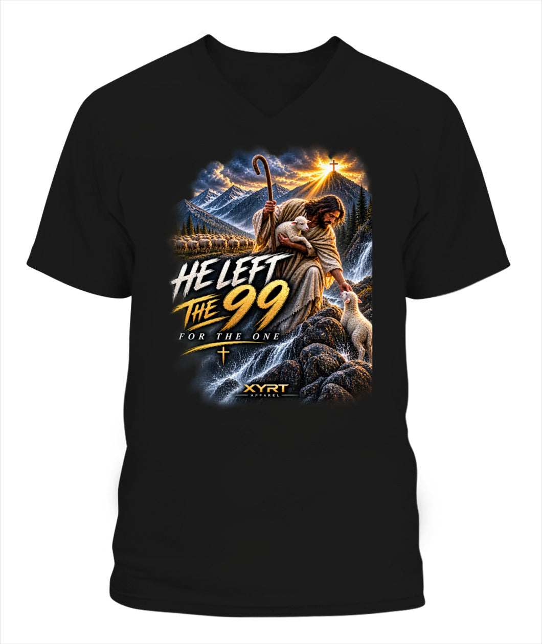 XYRT Apparel Faith Collection 'He Left The 99' Mens V-Neck T-Shirt 