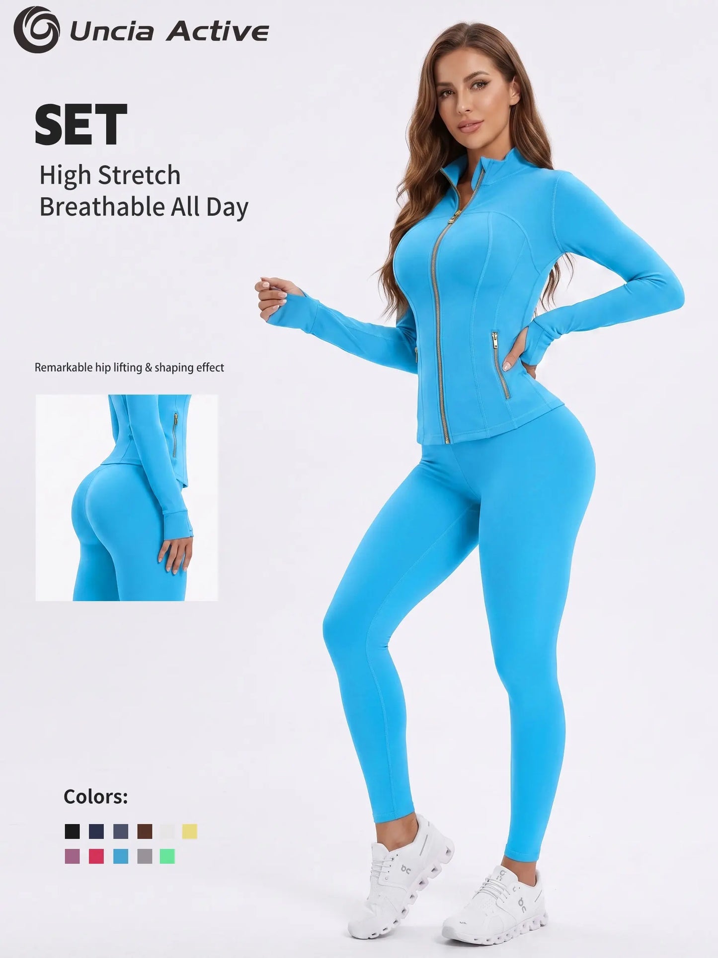 Uncia Active Women'S 2-Piece Slim-Fit Athletic Sports Set - Gold-Zipper Jacket, High-Stretch Hip-Shaping Leggings for Yoga, Gym,Back to School,Back to School Haul