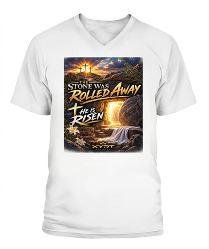 XYRT Apparel Faith Collection - 'He has Risen' Mens V-Neck T-Shirt 
