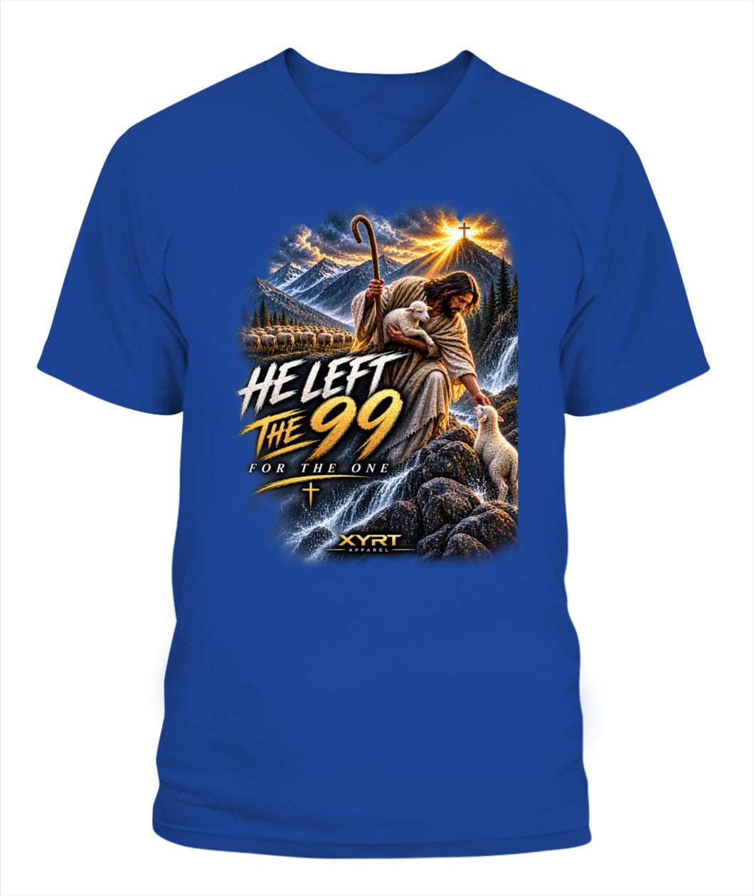XYRT Apparel Faith Collection 'He Left The 99' Mens V-Neck T-Shirt 