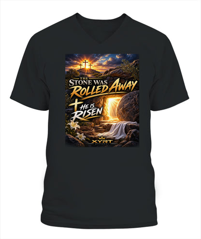 XYRT Apparel Faith Collection - 'He Has Risen' Lady'S V-Neck T-Shirt 