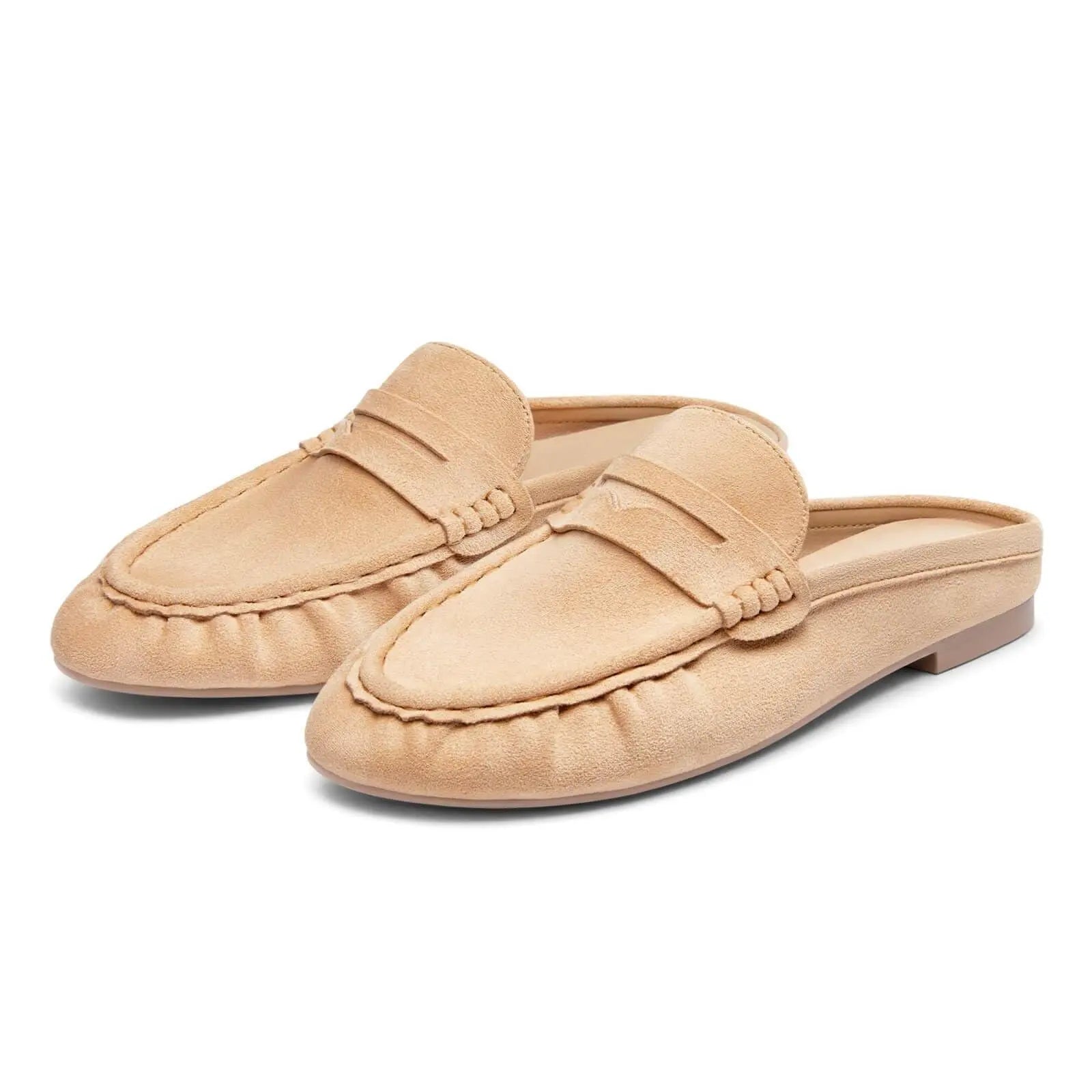 Coutgo Women'S Casual Faux Leather Loafers, Lightweight Plain Mule Slides with round Toe and Penny Strap, Shoe, Footwear, Business, Rubber, Ankle,Back to School,Back to School Haul