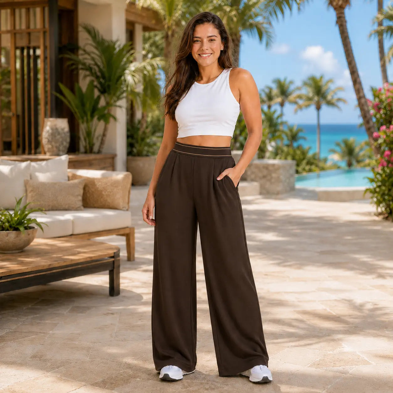 Women’S Wide Leg Palazzo Pants Black High Waisted Loose Lounge Pants with Pockets Casual Flowy Beach Vacation Pants Summer Resort Pants Comfy Stretchy Yoga Travel Pants for Women,Clothes for Back to School,First Day of School Outfits