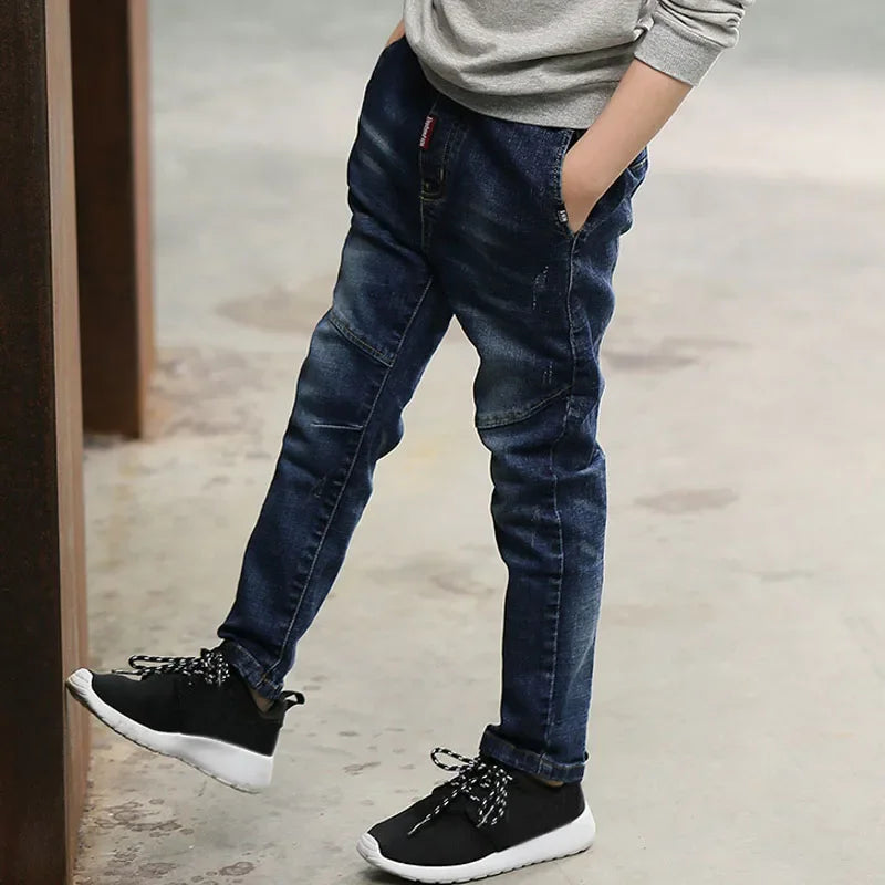 4-11 Years Boys Clothes Slim Straight Jeans Young Pants Kids Baby Children Denim Clothing Trousers Elastic Waist Bottoms