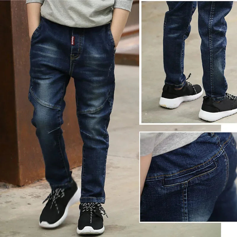 4-11 Years Boys Clothes Slim Straight Jeans Young Pants Kids Baby Children Denim Clothing Trousers Elastic Waist Bottoms