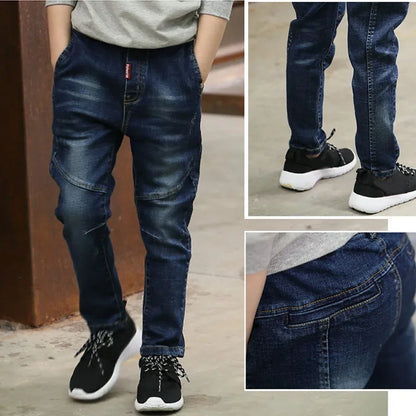 4-11 Years Boys Clothes Slim Straight Jeans Young Pants Kids Baby Children Denim Clothing Trousers Elastic Waist Bottoms