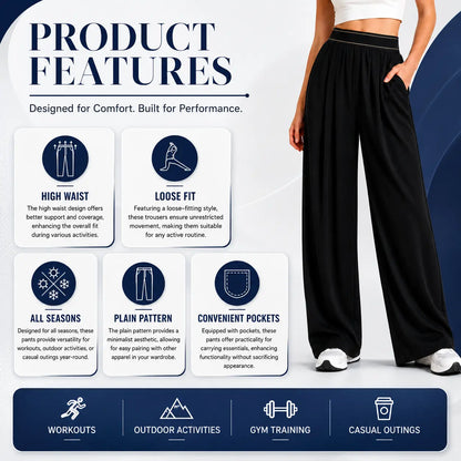 Women’S Wide Leg Palazzo Pants Black High Waisted Loose Lounge Pants with Pockets Casual Flowy Beach Vacation Pants Summer Resort Pants Comfy Stretchy Yoga Travel Pants for Women,Clothes for Back to School,First Day of School Outfits