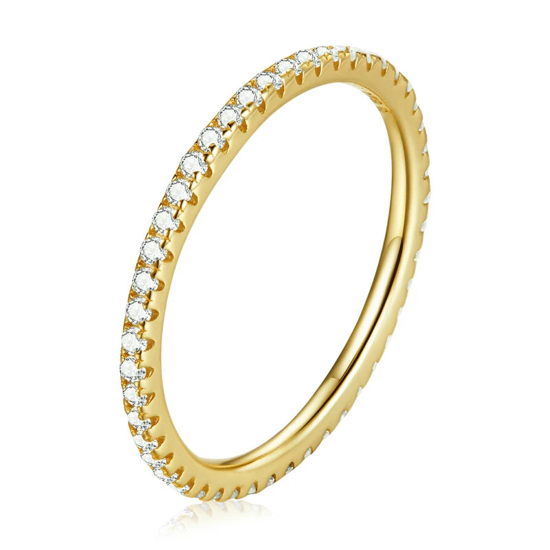 925 Sterling Silver Full Paved Simulated Diamond Stackable Rings, Women Gold Plated Engagement Eternity Bands Colored CZ
