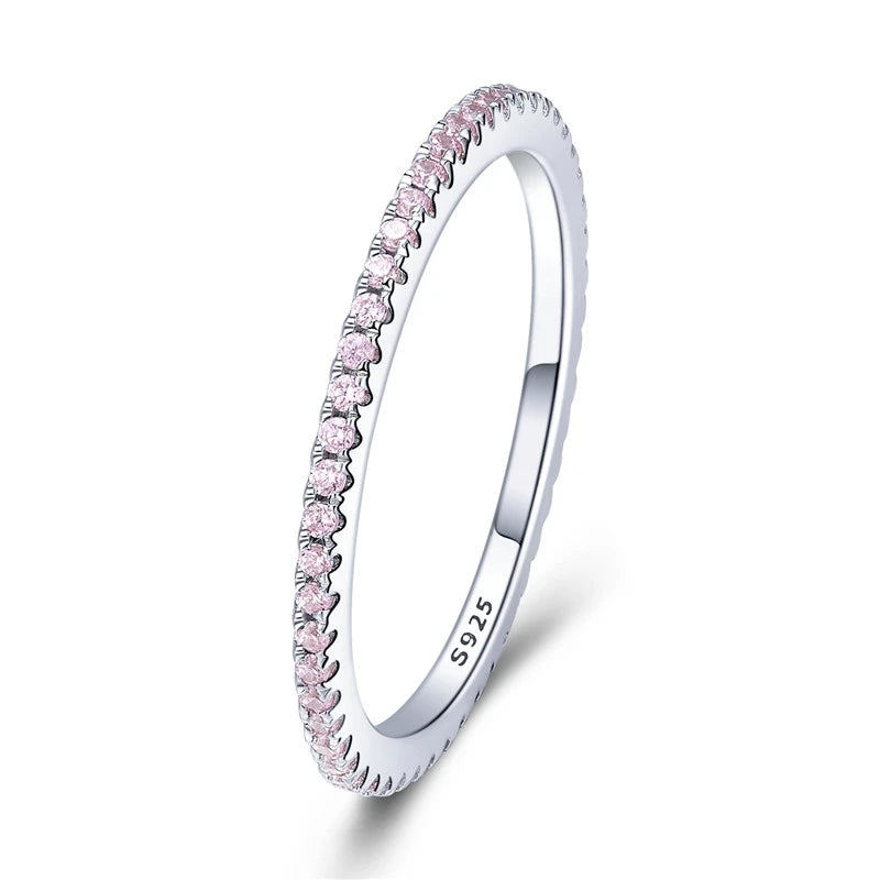 925 Sterling Silver Full Paved Simulated Diamond Stackable Rings, Women Gold Plated Engagement Eternity Bands Colored CZ