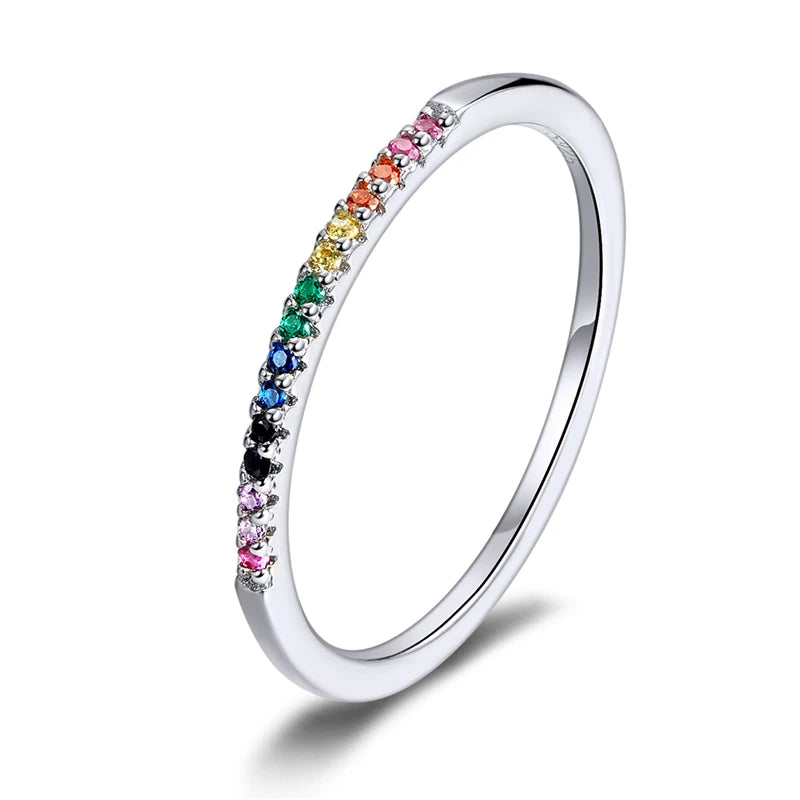 925 Sterling Silver Full Paved Simulated Diamond Stackable Rings, Women Gold Plated Engagement Eternity Bands Colored CZ