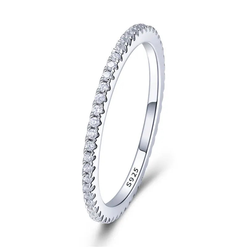925 Sterling Silver Full Paved Simulated Diamond Stackable Rings, Women Gold Plated Engagement Eternity Bands Colored CZ
