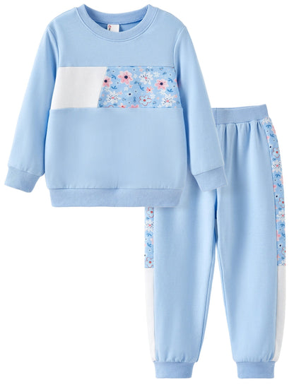 Toddler Girl Clothes Kids Sweatshirts & Joggers Set 2 Piece Long Sleeve Graphic Pullover and Pants Fall Outfits Sets, Blue, 3-4 Years