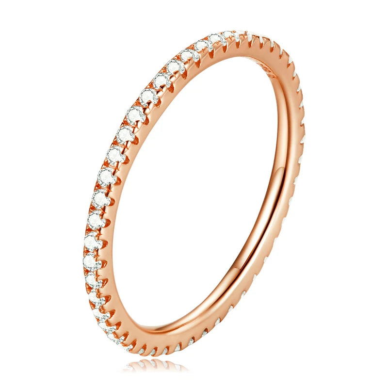 925 Sterling Silver Full Paved Simulated Diamond Stackable Rings, Women Gold Plated Engagement Eternity Bands Colored CZ