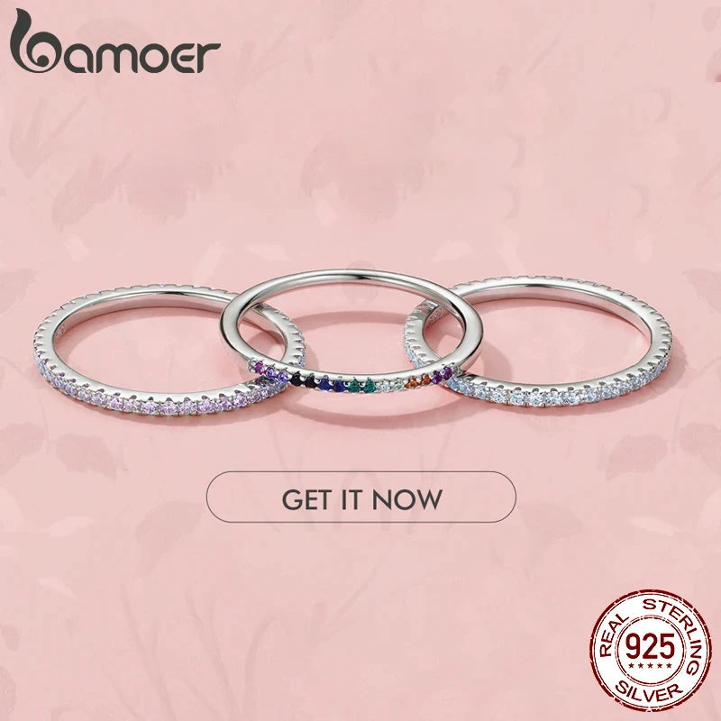 925 Sterling Silver Full Paved Simulated Diamond Stackable Rings, Women Gold Plated Engagement Eternity Bands Colored CZ