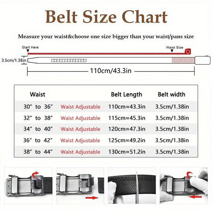 Original Genuine Leather Cowhide Belt for Men - Adjustable Automatic Buckle Versatile Casual Business Style Durable Alloy Buckle
