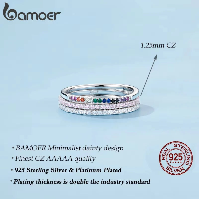 925 Sterling Silver Full Paved Simulated Diamond Stackable Rings, Women Gold Plated Engagement Eternity Bands Colored CZ