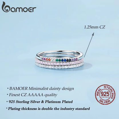 925 Sterling Silver Full Paved Simulated Diamond Stackable Rings, Women Gold Plated Engagement Eternity Bands Colored CZ