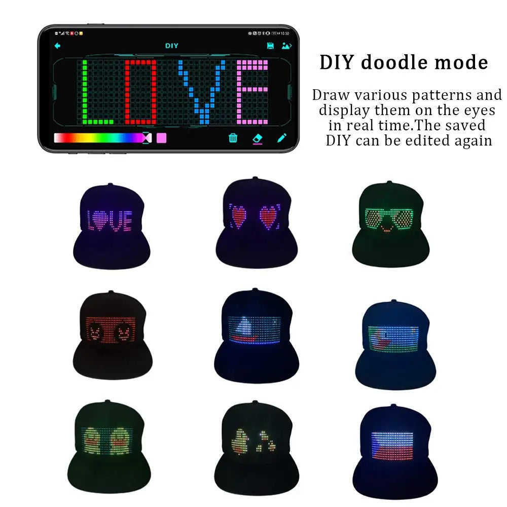 2025 New LED Cap, Multi-Language APP Control DIY Editing Light up Cool Hat (Text, Music, Image, Drawing) for Men Women