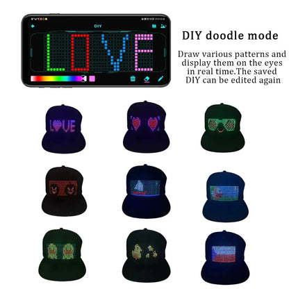 2025 New LED Cap, Multi-Language APP Control DIY Editing Light up Cool Hat (Text, Music, Image, Drawing) for Men Women