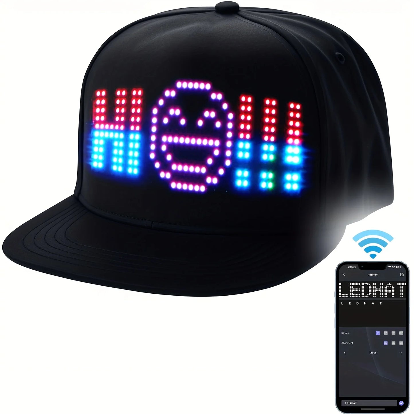 2025 New LED Cap, Multi-Language APP Control DIY Editing Light up Cool Hat (Text, Music, Image, Drawing) for Men Women